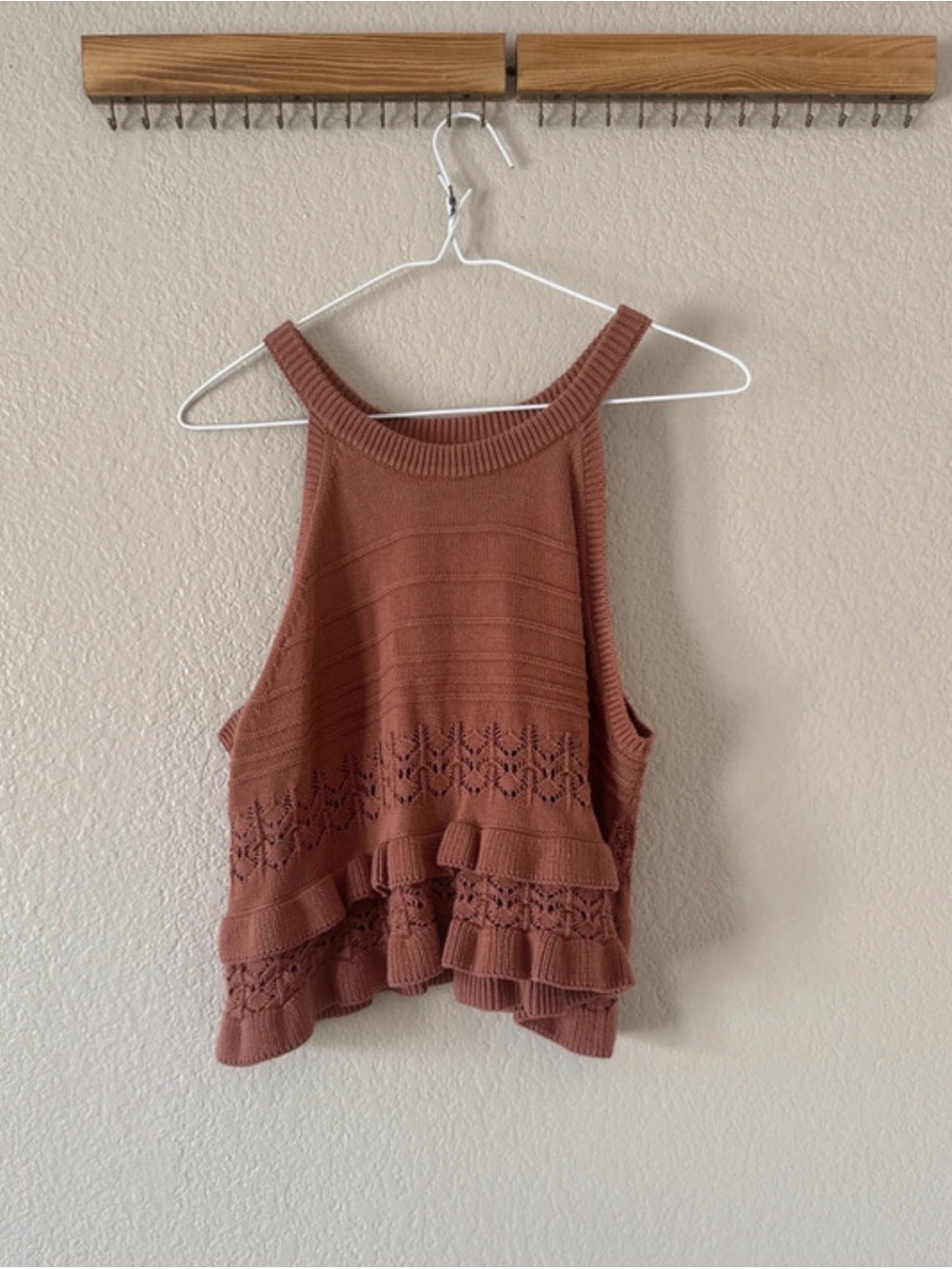 Ruffled Knit Halter Tank Top - Rusty Rose by idem ditto